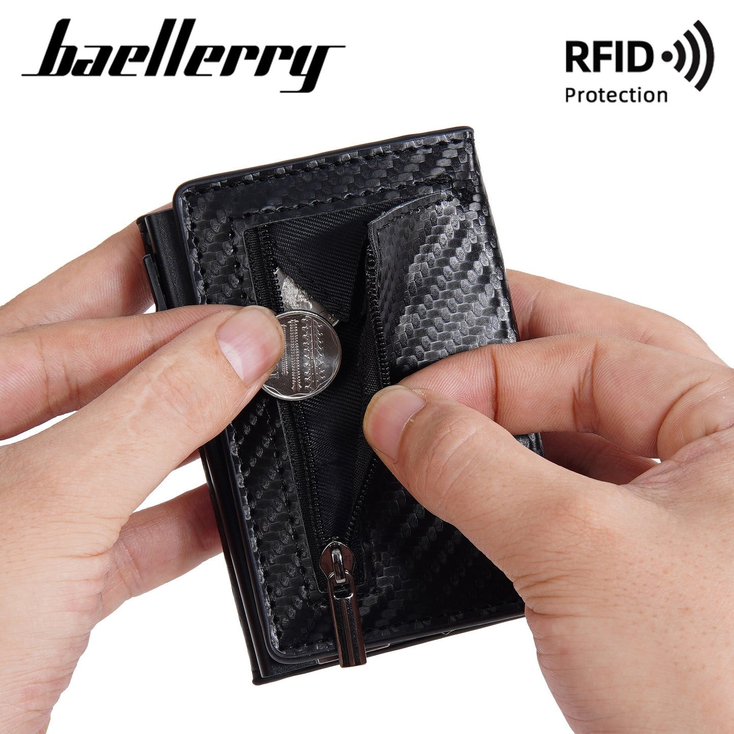 New RFID Cowhide Passport Holder Wallet Passport Bag Protective Cover Carbon Fiber Pattern Anti-theft Brush Wallet Automatic Pop-up Zipper First Layer Genuine Leather Men's Wallet