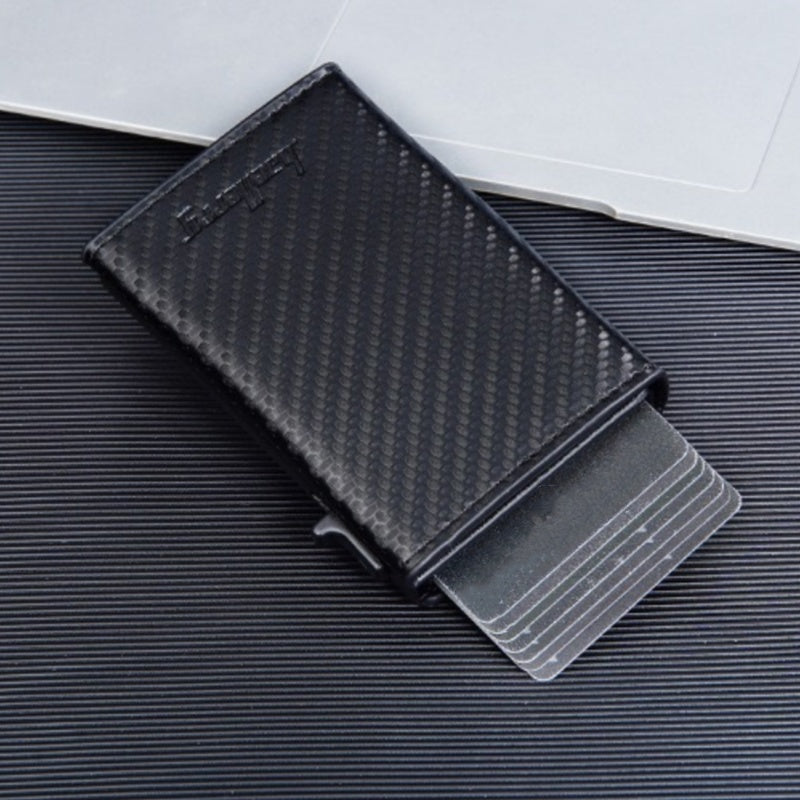 New RFID Cowhide Passport Holder Wallet Passport Bag Protective Cover Carbon Fiber Pattern Anti-theft Brush Wallet Automatic Pop-up Zipper First Layer Genuine Leather Men's Wallet