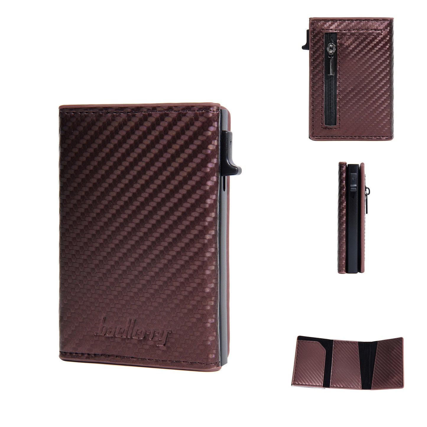 New RFID Cowhide Passport Holder Wallet Passport Bag Protective Cover Carbon Fiber Pattern Anti-theft Brush Wallet Automatic Pop-up Zipper First Layer Genuine Leather Men's Wallet