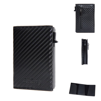 New RFID Cowhide Passport Holder Wallet Passport Bag Protective Cover Carbon Fiber Pattern Anti-theft Brush Wallet Automatic Pop-up Zipper First Layer Genuine Leather Men's Wallet