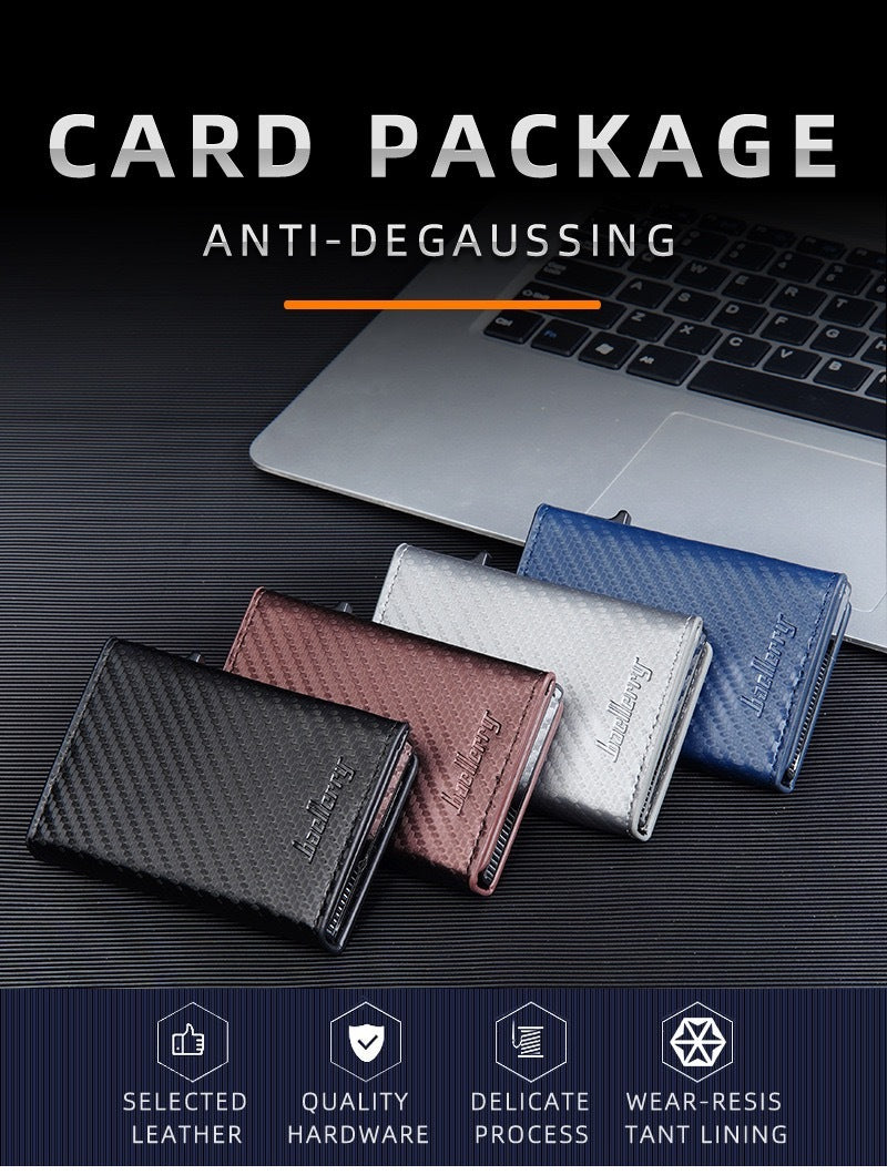 New RFID Cowhide Passport Holder Wallet Passport Bag Protective Cover Carbon Fiber Pattern Anti-theft Brush Wallet Automatic Pop-up Zipper First Layer Genuine Leather Men's Wallet