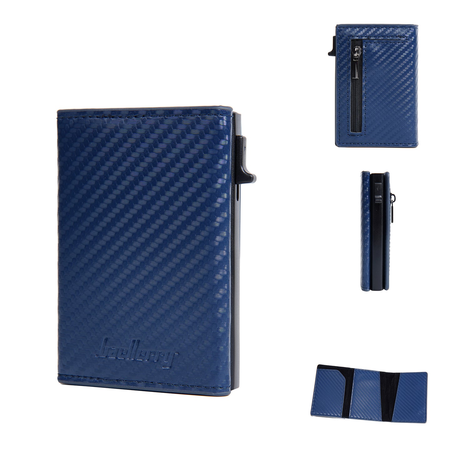 New RFID Cowhide Passport Holder Wallet Passport Bag Protective Cover Carbon Fiber Pattern Anti-theft Brush Wallet Automatic Pop-up Zipper First Layer Genuine Leather Men's Wallet