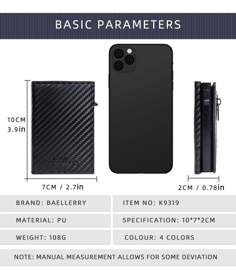 New RFID Cowhide Passport Holder Wallet Passport Bag Protective Cover Carbon Fiber Pattern Anti-theft Brush Wallet Automatic Pop-up Zipper First Layer Genuine Leather Men's Wallet